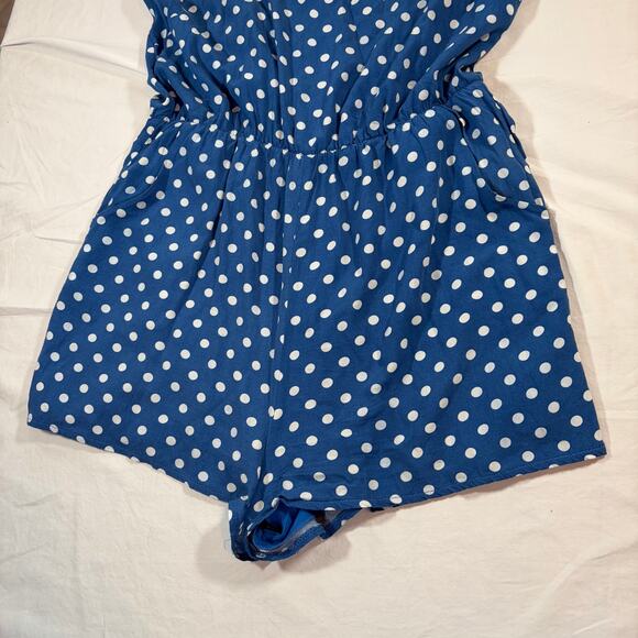 Pretty Garden polka dot halter open back romper. Size M. Blue and white. - Picture 3 of 4